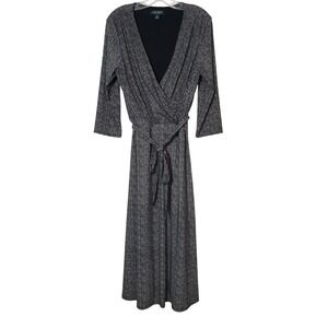 Lauren Ralph Lauren Black White Herringbone Wrap Midi Dress Womens 12
